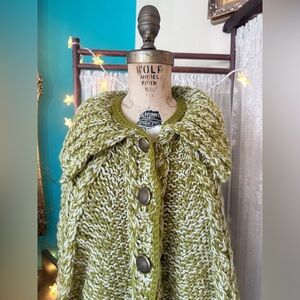 Vintage 1970s Brass and Olive Fringe Poncho